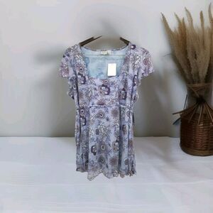 Holly Robinson Peete Maternity Womens Blouse Print Floral Purple Pullover Sz XL